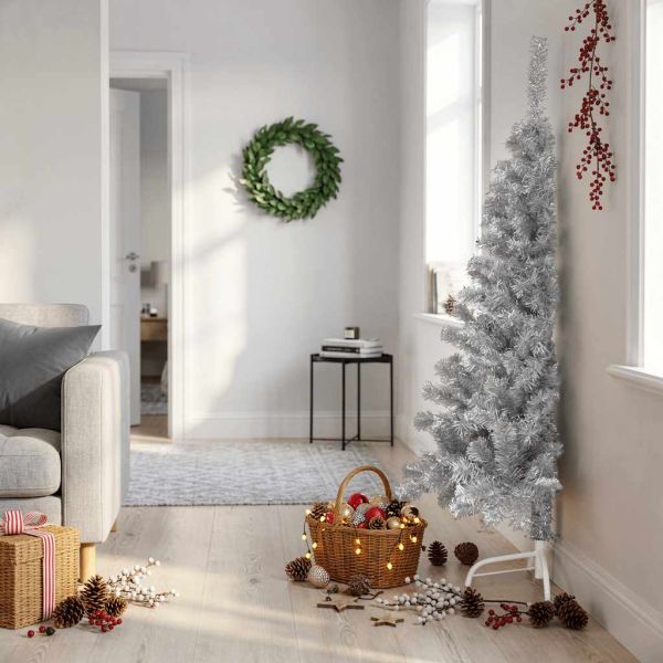 Изкуствена половин коледна елха със стойка, розова, 150 см, PVC