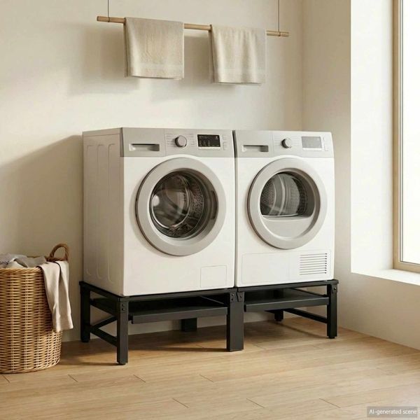 Педестал за пералня 2 pcs Черен 124,5 x 61,5 x 32,5 см Стомана