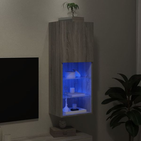 ТВ шкаф с LED осветление, сив сонома, 40,5x30x102 см