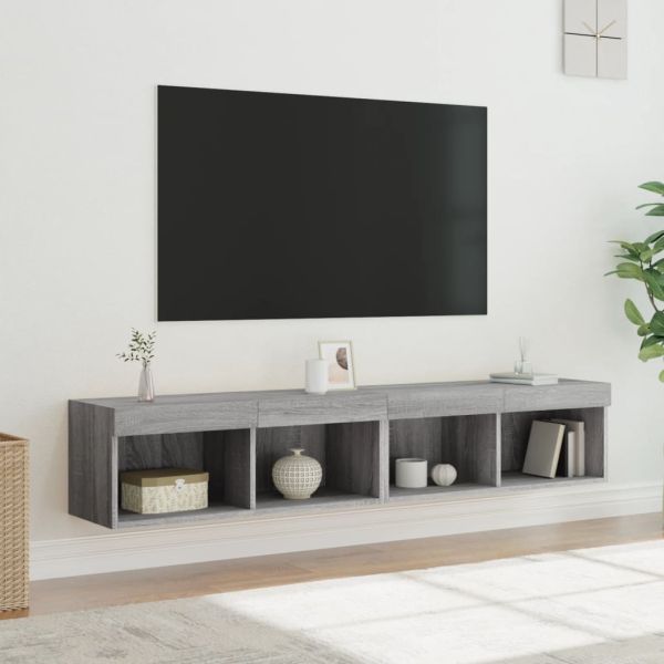 ТВ шкафове с LED осветление, 2 бр, сив сонома, 80x30x30 см