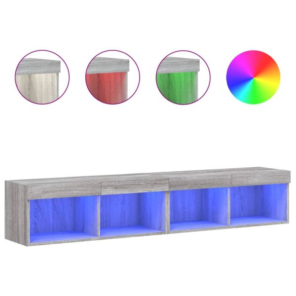 ТВ шкафове с LED осветление, 2 бр, сив сонома, 80x30x30 см