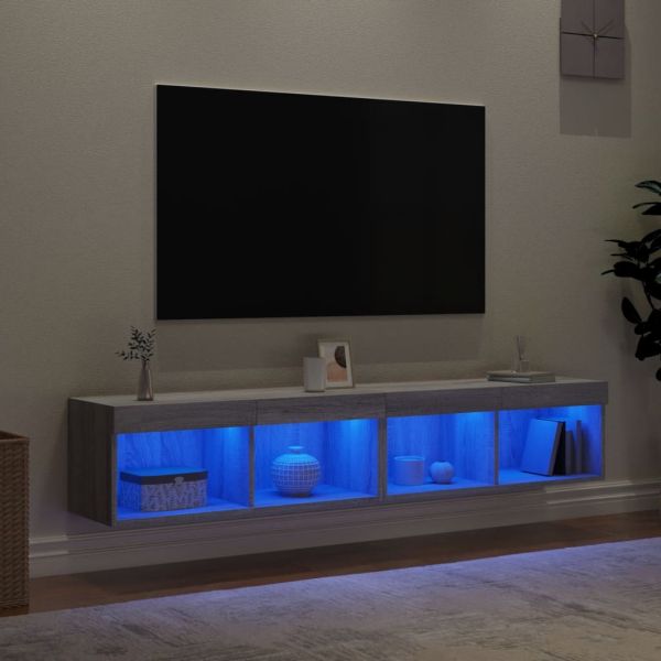 ТВ шкафове с LED осветление, 2 бр, сив сонома, 80x30x30 см