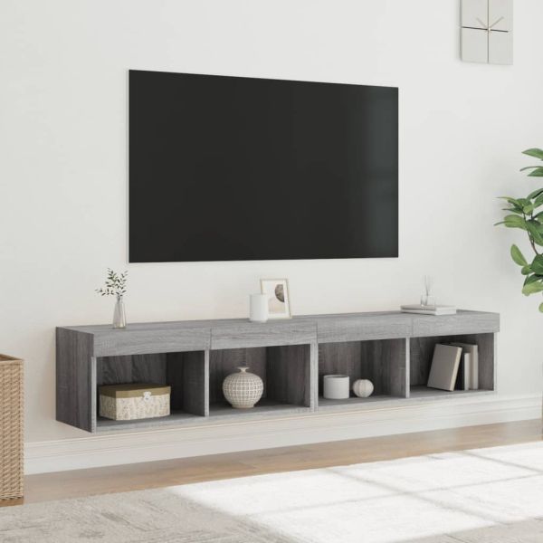 ТВ шкафове с LED осветление, 2 бр, сив сонома, 80x30x30 см