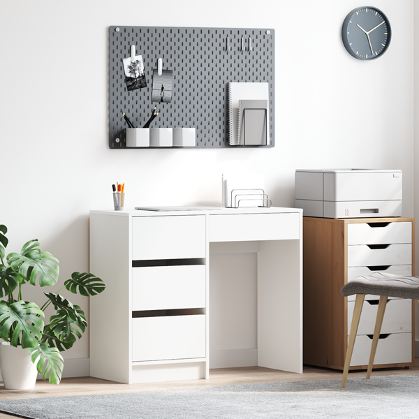 Бюро с чекмедже Бяло 90 x 37.5 x 75 см Инженерно дърво
