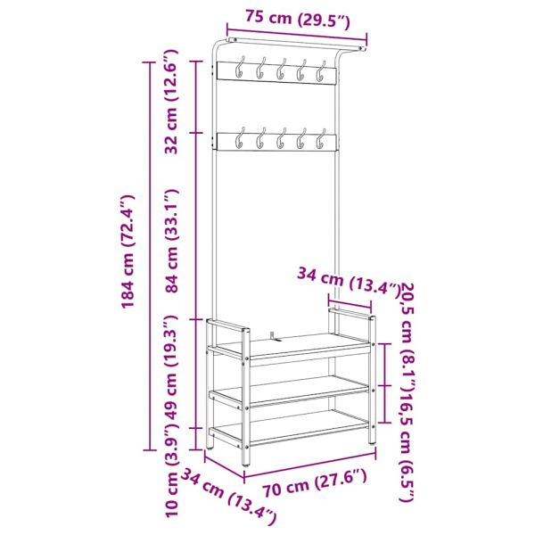 Закачалка за палта Сонома дъб 75 x 34 x 184 см Инженерно дърво