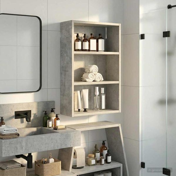 Банен стенен шкаф с рафт Бетонно Сиво 40 x 16 x 62,5 см
