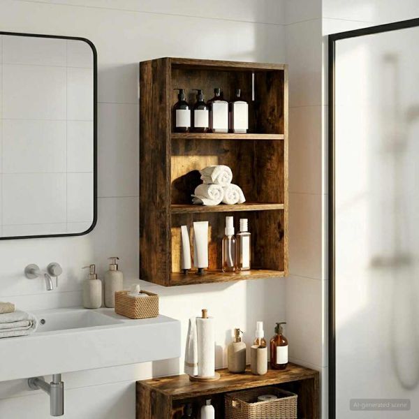 Банен стенен шкаф с рафт Пушена Дъб 40 x 16 x 62,5 см