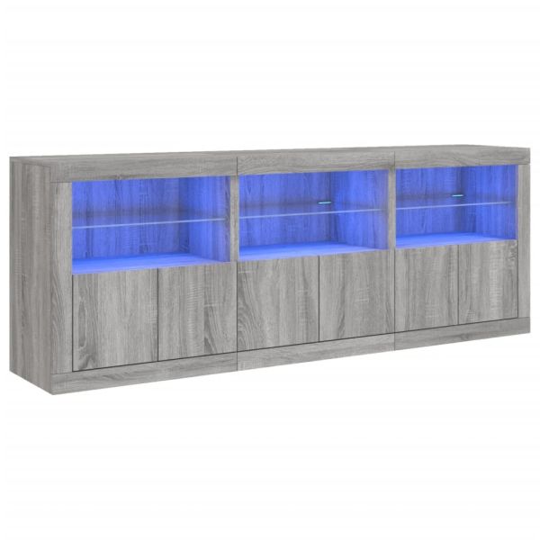 Сайдборд с LED светлини, сив сонома, 181,5x37x67 см