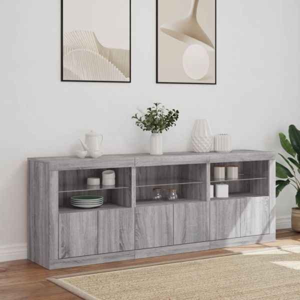 Сайдборд с LED светлини, сив сонома, 181,5x37x67 см