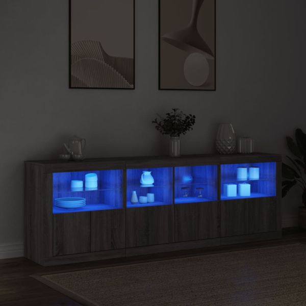 Сайдборд с LED светлини, сив сонома, 202x37x67 см