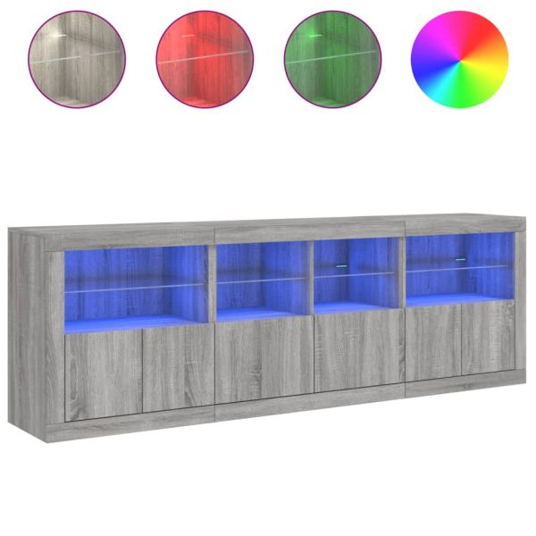 Сайдборд с LED светлини, сив сонома, 202x37x67 см