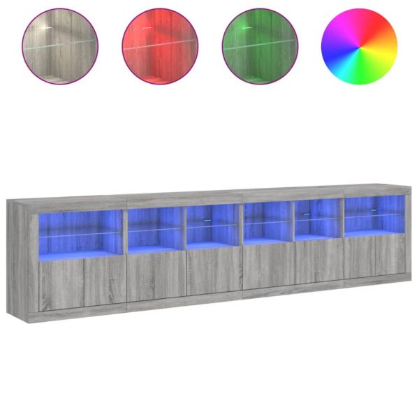 Сайдборд с LED светлини, сив сонома, 283x37x67 см