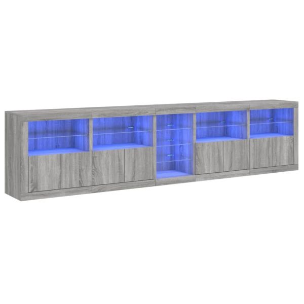 Сайдборд с LED светлини, сив сонома, 283x37x67 см