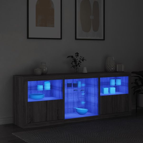 Сайдборд с LED светлини, сив сонома, 181,5x37x67 см