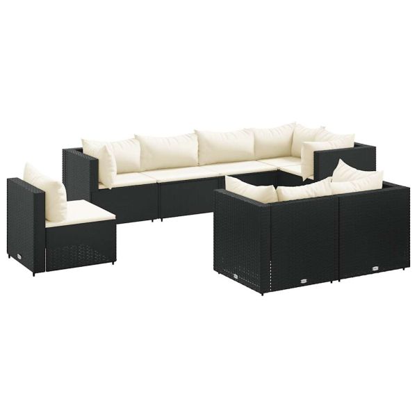 Градински лаундж комплект с възглавници 8 части черен полиратан