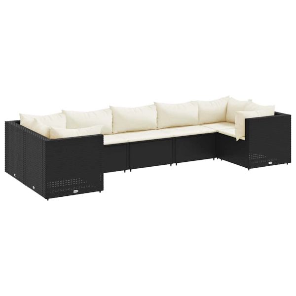 Градински лаундж комплект с възглавници 7 части черен полиратан