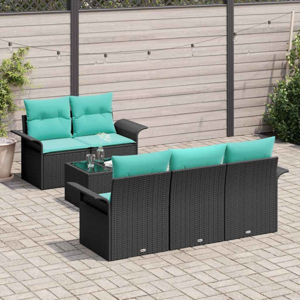 Градински Софа Комплект с възглавница 6 pcs Черно полиратан