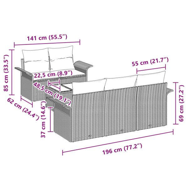 Градински Софа Комплект с възглавница 6 pcs Черно полиратан
