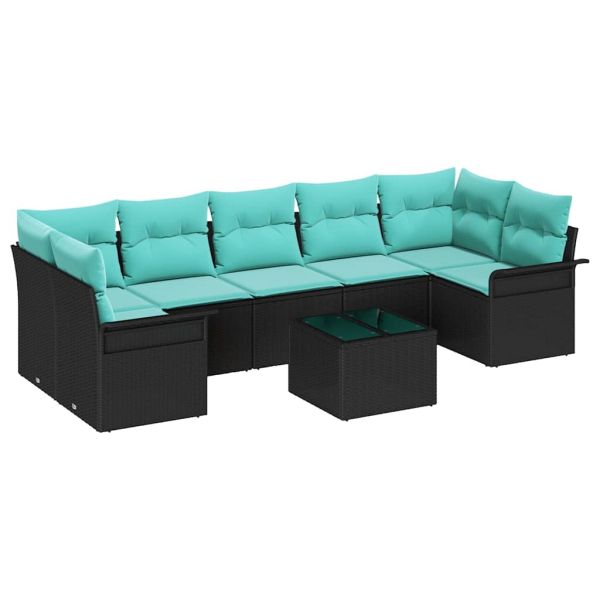 Градински Софа Комплект 8 pcs Черно Полиратан