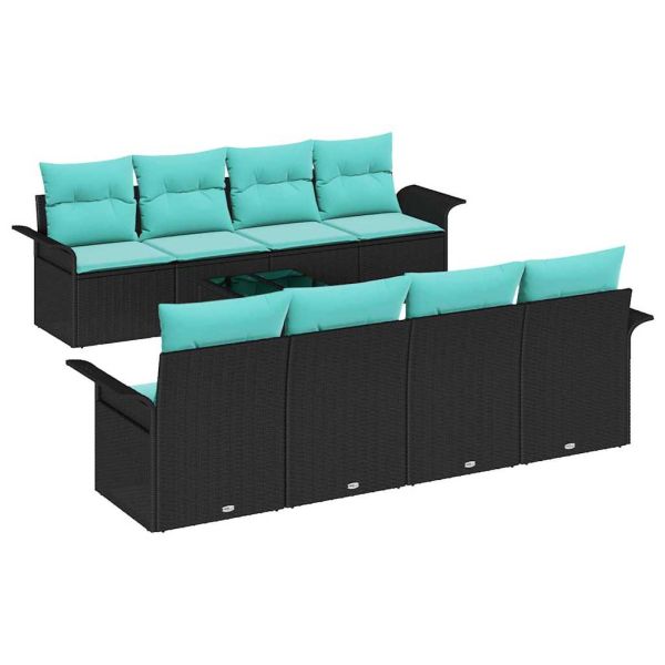 Градински Софа Комплект с възглавница 9 pcs Черно полиратан