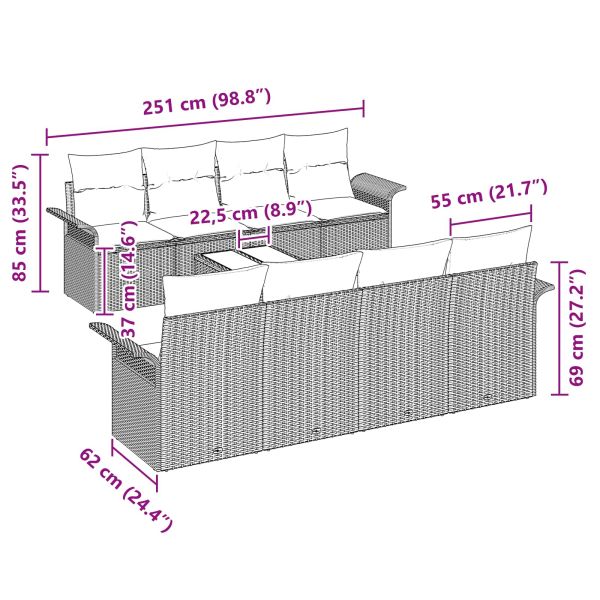 Градински Софа Комплект с възглавница 9 pcs Черно полиратан