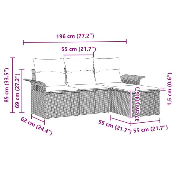 Градински Софа Комплект с възглавница 4 pcs Черно полиратан