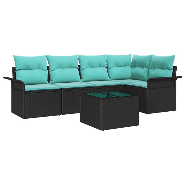 Градински Софа Комплект с възглавница 6 pcs Черно полиратан