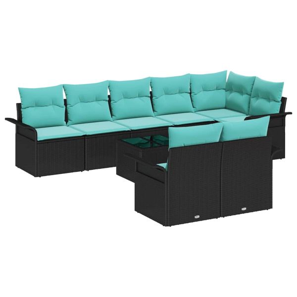 Градински Софа Комплект с възглавница 9 pcs Черно полиратан