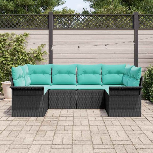 Градински Софа Комплект с възглавница 6 pcs Черно Полиратан