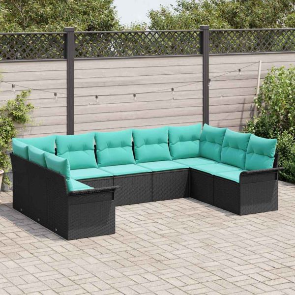 Градински Софа Комплект с възглавница 9 pcs Черно полиратан