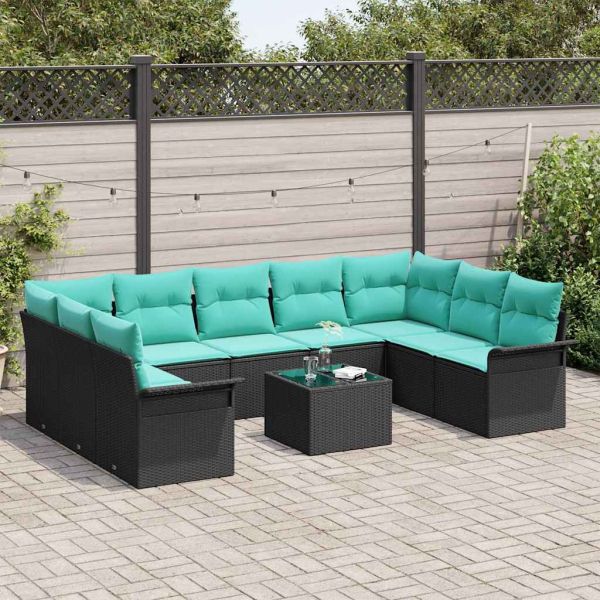 Градински Софа Комплект с възглавница 10 pcs Черно полиратан