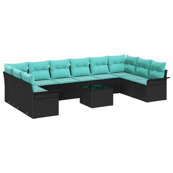 Градински Софа Комплект с възглавница 11 pcs Черно Полиратан