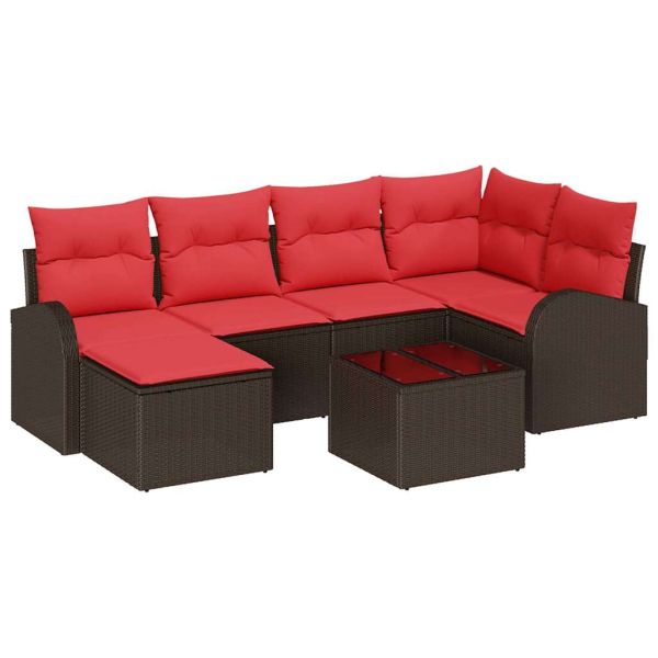 Градински Софа Комплект 7 pcs Кафяво Полипропилен Ратан