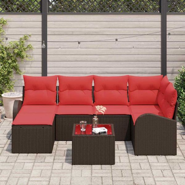 Градински Софа Комплект 7 pcs Кафяво Полипропилен Ратан