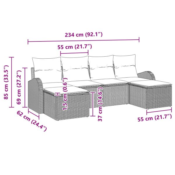 Градински Софа Комплект 6 pcs Кафяво Полипропилен Ратан