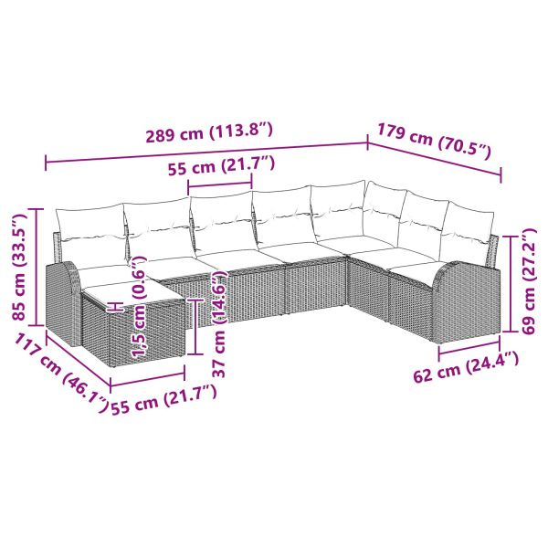 Градински Софа Комплект 8 pcs Кафяво Полиратан