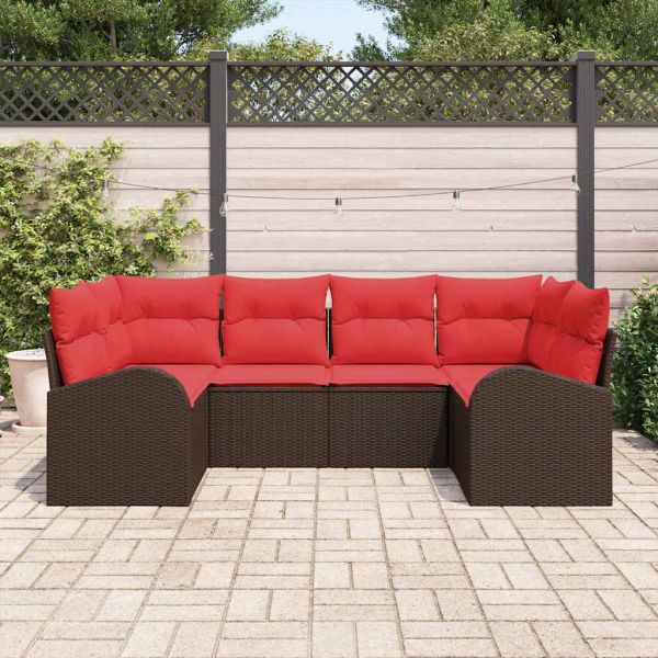 Градински Софа Комплект 6 pcs Кафяво Полипропилен Ратан