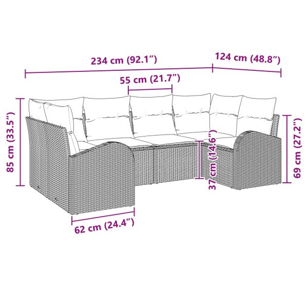 Градински Софа Комплект 6 pcs Кафяво Полипропилен Ратан