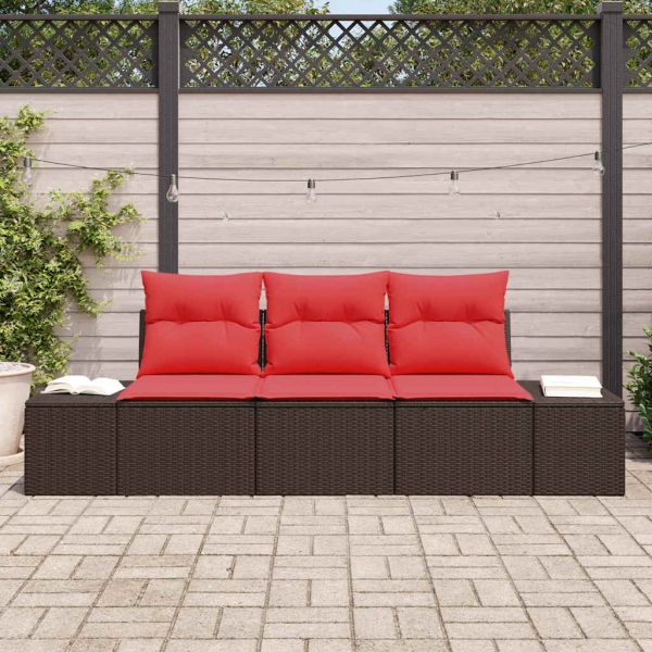 Комплект дивани с възглавница 3 pcs Кафяво полиратан