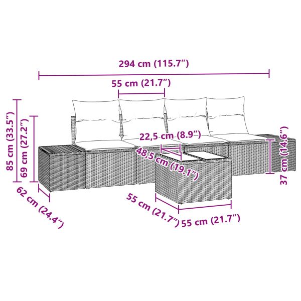 Комплект дивани с възглавница 5 pcs Кафяво полиратан