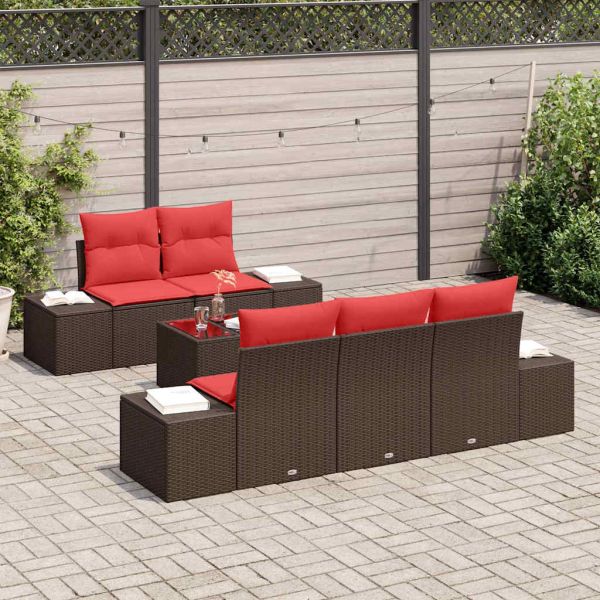 Градински Софа Комплект с възглавница 6 pcs Кафяво полиратан