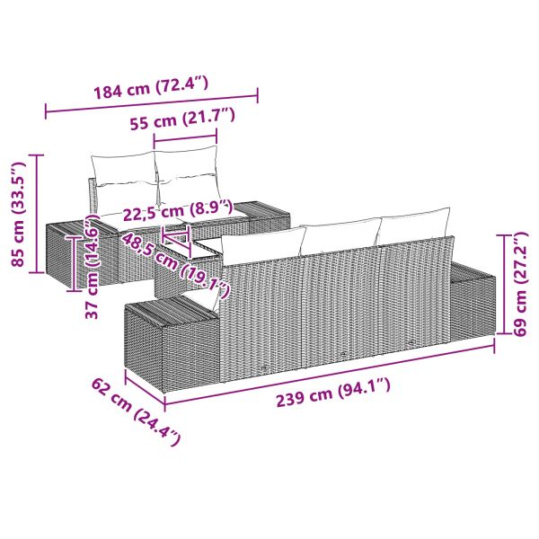 Градински Софа Комплект с възглавница 6 pcs Кафяво полиратан