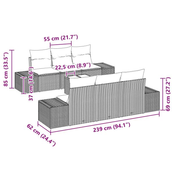 Градински Софа Комплект с възглавница 7 pcs Кафяво полиратан