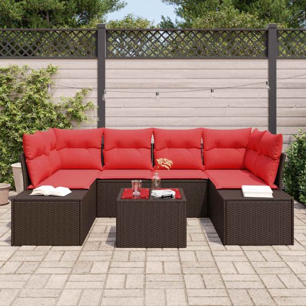 Градински Софа Комплект с възглавница 7 pcs Кафяво полиратан