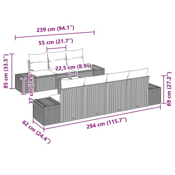 Градински Софа Комплект с възглавница 8 pcs Кафяво полиратан