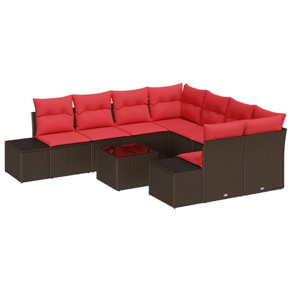 Градински Софа Комплект с възглавница 9 pcs Кафяво полиратан