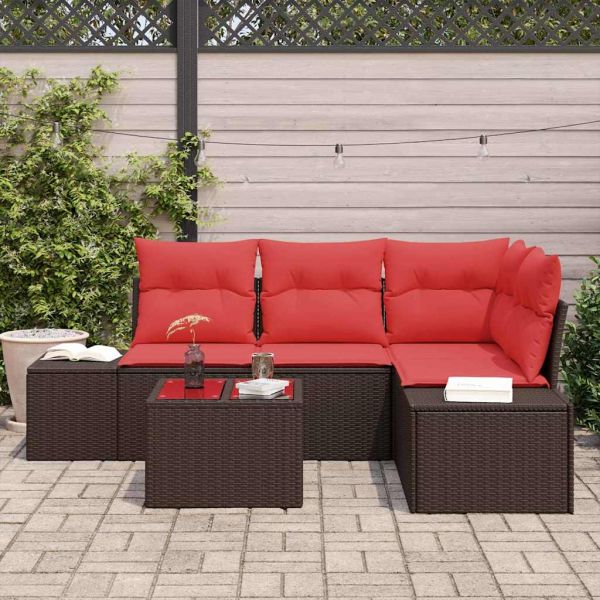 Градински Софа Комплект с възглавница 5 pcs Кафяво полиратан