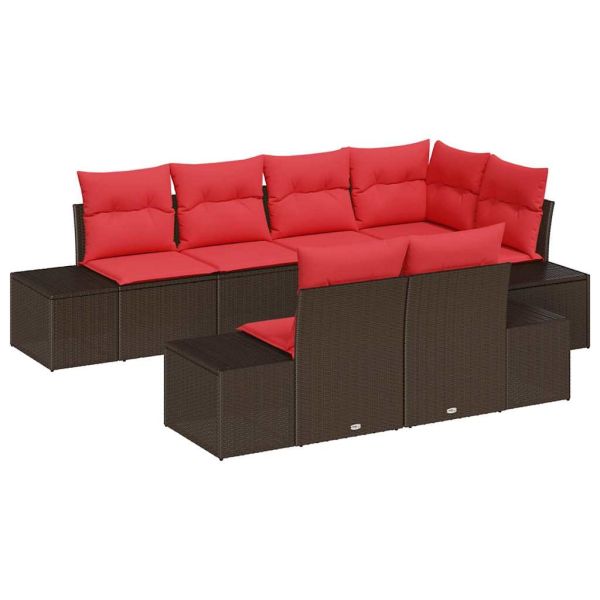 Градински Софа Комплект с възглавница 7 pcs Кафяво полиратан