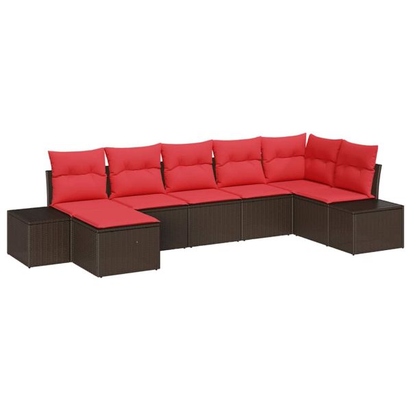 Градински Софа Комплект с възглавница 7 pcs Кафяво полиратан