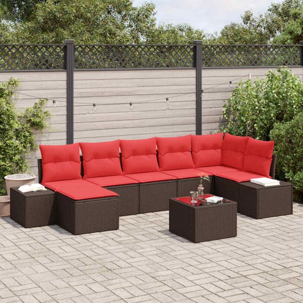 Градински Софа Комплект с възглавница 8 pcs Кафяво полиратан